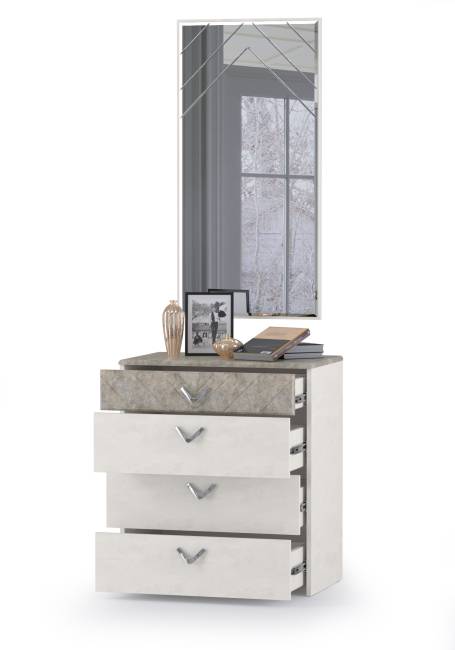 Комод четыре ящика с зеркалом Амели Моби цвет шёлковый камень/бетон чикаго беж Комод четыре ящика с зеркалом Амели Моби цвет шёлковый камень/бетон чикаго беж