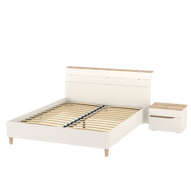 Кровать двуспальная Муссон 1600 с ортопедическим основанием и прикроватная тумба цвет белый/дуб эндгрейн элегантный