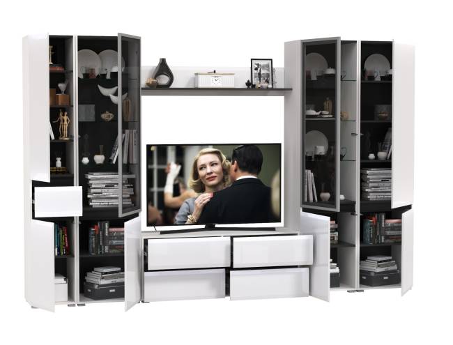 Гостиная Сидней № 58 цвет белый/чёрный/МДФ белый глянец