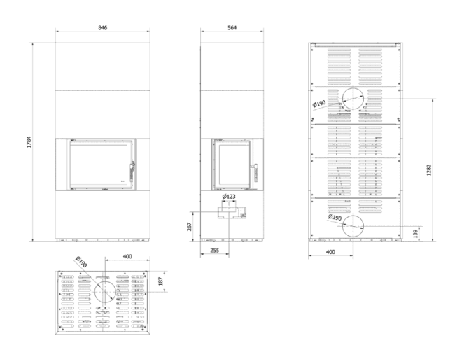 Каминокомплект Kratki PRO FLOKI OXIDE MORO угловое стекло слева