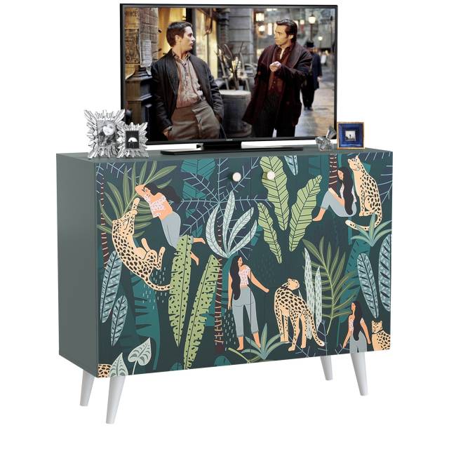 Комод-тумба Либера 16.230.01 цвет пасифай/белый, фасады с рисунком Тропический лес