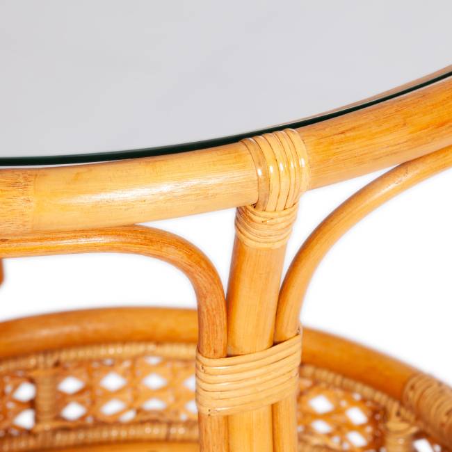 Комплект "PELANGI"  02/15 ( стол со стеклом + 4 кресла ) [с подушками] ротанг, кресло 65х65х77см, стол диаметр 64х61см, Honey (мед) Honey (мед) ротанг