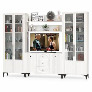 Стенка для гостиной широкая Валенсия № 103 цвет белый шагрень