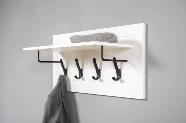 Большой комод две дверки четыре ящика с вешалкой с полкой и два шкаф-пенала Остин цвет белый шагрень/дуб крафт золотой