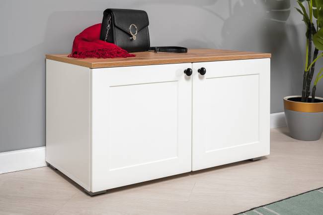 Комод Остин 16.221 с тумбой две дверки цвет белый шагрень/дуб крафт золотой