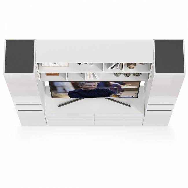 Сидней стенка для гостиной Комплектация № 40 цвет белый/чёрный/фасады МДФ белый глянец Сидней стенка для гостиной Комплектация № 40 цвет белый/чёрный/фасады МДФ белый глянец