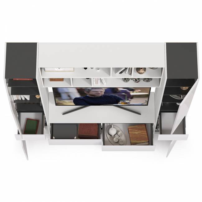 Сидней стенка для гостиной Комплектация № 40 цвет белый/чёрный/фасады МДФ белый глянец Сидней стенка для гостиной Комплектация № 40 цвет белый/чёрный/фасады МДФ белый глянец