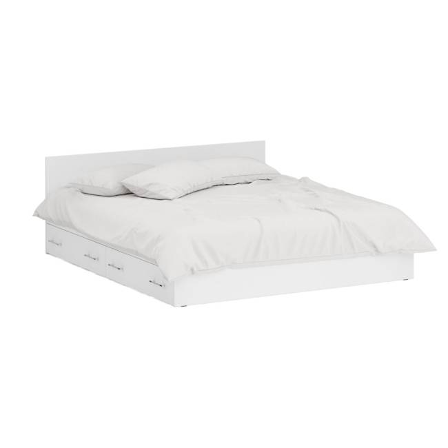 Двуспальная Кровать белая с ящиками 1800 с пеналом Стандарт цвет белый