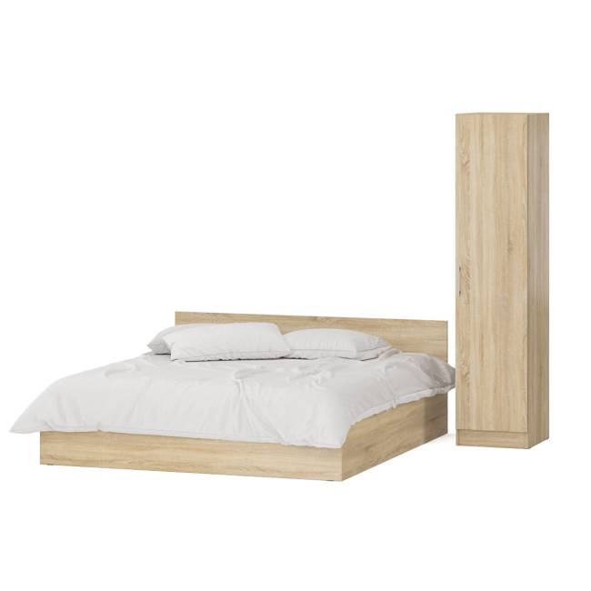Двуспальная кровать с ящиками 1800 с пеналом Стандарт цвет дуб сонома
