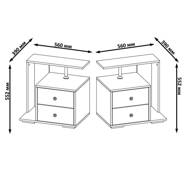 Комплект прикроватных тумб Камелия (левая + правая) цвет дуб сонома Комплект прикроватных тумб Камелия (левая + правая) цвет дуб сонома