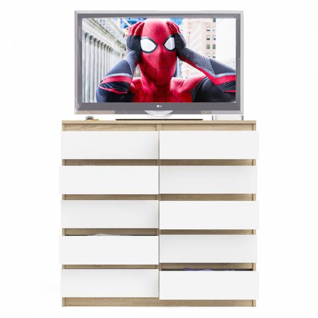 Комод высокий на десять выдвижных ящиков Мори МК1200.10 цвет дуб сонома/белый