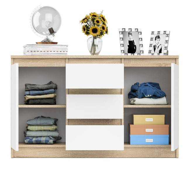 Комод-тумба три ящика и две дверки Мори МК1200.3 цвет дуб сонома/белый Комод-тумба три ящика и две дверки Мори МК1200.3 цвет дуб сонома/белый