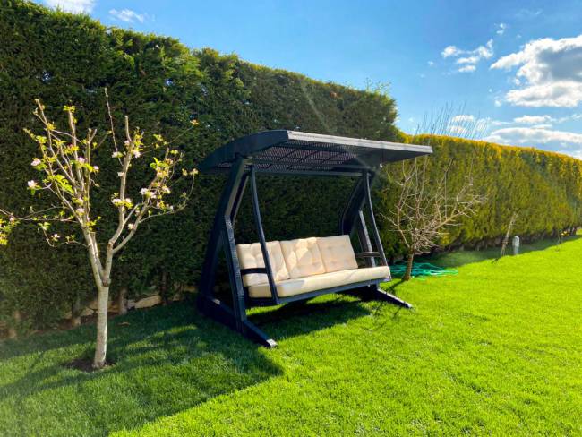 Качели пластиковые плетеные с подушкой Hawaii антрацит 2250х1640х2020 мм