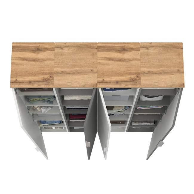 Мебельная стенка для прихожей Октава № 47 цвет белый шагрень/серый графит/дуб крафт золотой Мебельная стенка для прихожей Октава № 47 цвет белый шагрень/серый графит/дуб крафт золотой