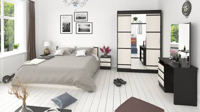 Кровать с ящиками 1800 с тумбой Сакура цвет венге/дуб лоредо