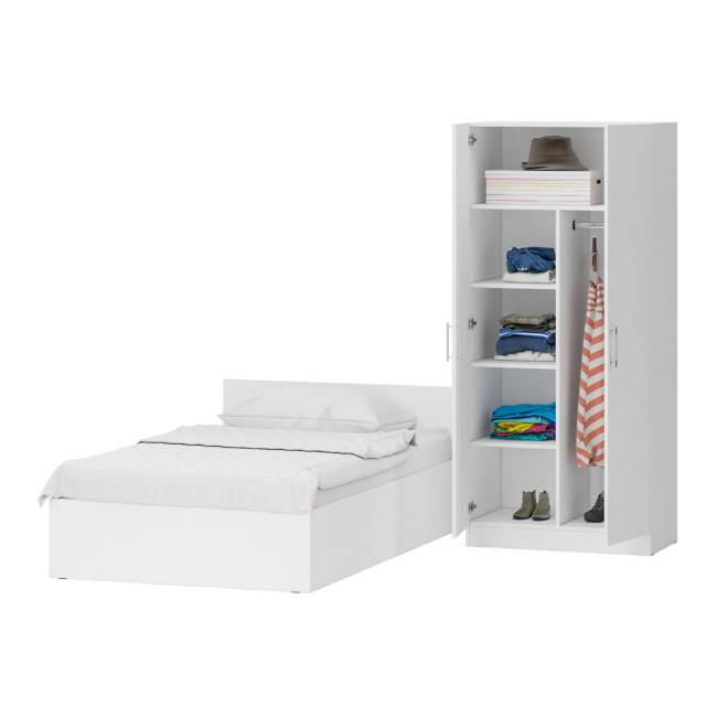 Кровать белая односпальная 1200 со шкафом для одежды 2-х створчатым Стандарт цвет белый Кровать белая односпальная 1200 со шкафом для одежды 2-х створчатым Стандарт цвет белый