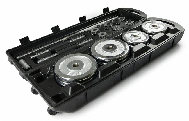 Набор хромированных гантелей и штанга "ATLAS SPORT", 50 кг в чемодане