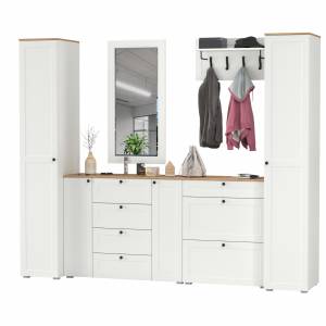 Стенка в прихожую Остин № 58 цвет белый шагрень/дуб крафт золотой