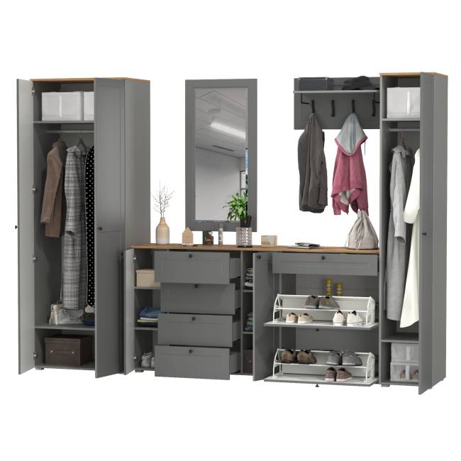Мебельная стенка для прихожей Остин № 61 цвет серый графит/дуб крафт золотой