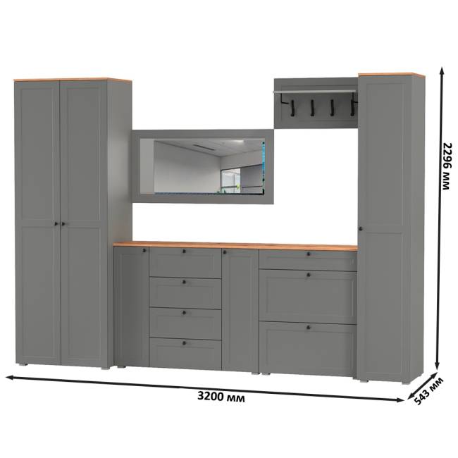 Мебельная стенка для прихожей Остин № 61 цвет серый графит/дуб крафт золотой
