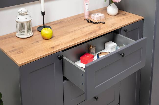 Мебельная стенка для прихожей Остин № 61 цвет серый графит/дуб крафт золотой