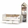 Кровать детская с тремя ящиками и открытый детский стеллаж Эйп цвет белый/дуб белый