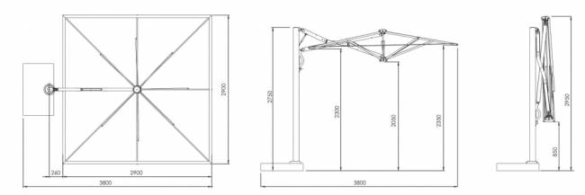 Зонт профессиональный 2.9х2.9 м с подсветкой Astro Timber Light имитация ироко, слоновая кость 2900х2900 мм