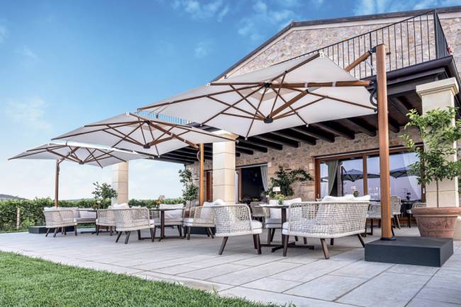 Зонт профессиональный 2.9х2.9 м с подсветкой Astro Timber Light имитация ироко, слоновая кость 2900х2900 мм