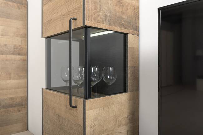 Два шкафа-пенала с витриной с подсветкой Трувор цвет дуб гранж песочный/интра Два шкафа-пенала с витриной с подсветкой Трувор цвет дуб гранж песочный/интра